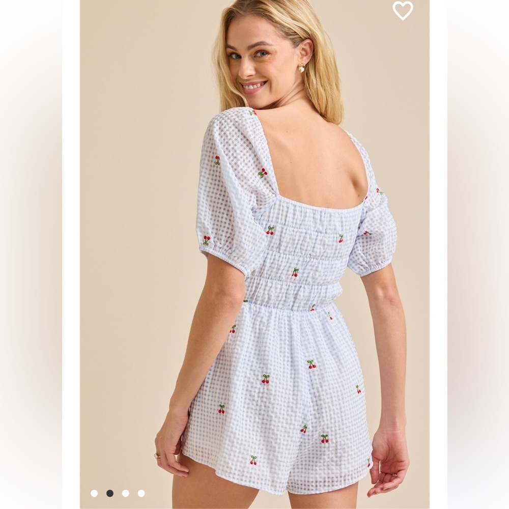 New with tags Altar’d State Natalia Cherry Gingham Romper - Picture 2 of 4